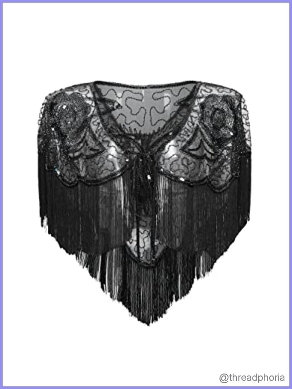1920s Gatsby Fringe Shawl Wrap Evening Cape Sequined See-Through